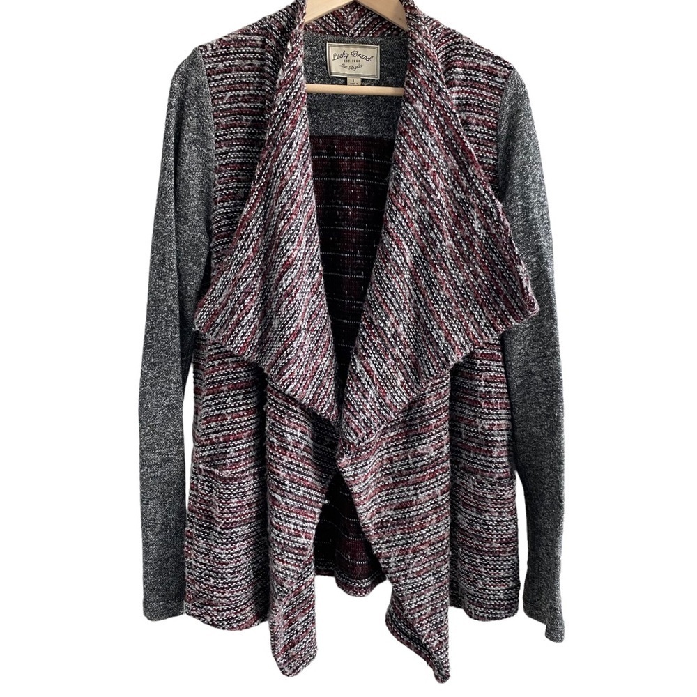 LUCKY Brand Waterfall Cardigan Chunky Knit Open Drape Sweater Wool Blend Cozy - Picture 1 of 14